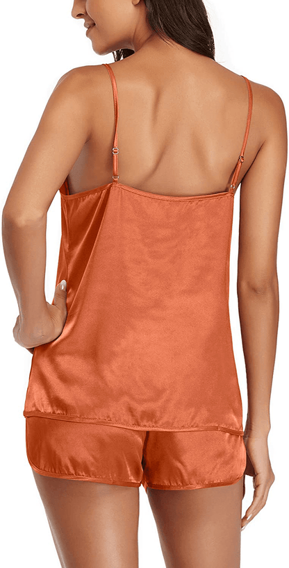 Womens Pajamas, Cool Satin Cami Shorts Set Lightweight Nightwear Silk Pajamas for Women Apparel & Accessories > Clothing > Sleepwear & Loungewear Kylie Max   
