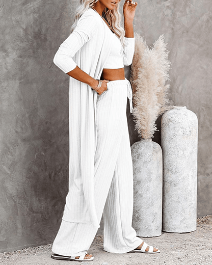 Womens Pajamas Set Fall Winter 3 Piece Loungewear Set Crop Vest Top Loose Pants and Cardigan Knitwear Jumpsuit Warm Apparel & Accessories > Clothing > Sleepwear & Loungewear Kylie Max   