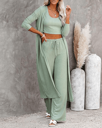 Womens Pajamas Set Fall Winter 3 Piece Loungewear Set Crop Vest Top Loose Pants and Cardigan Knitwear Jumpsuit Warm Apparel & Accessories > Clothing > Sleepwear & Loungewear Kylie Max   