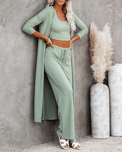 Womens Pajamas Set Fall Winter 3 Piece Loungewear Set Crop Vest Top Loose Pants and Cardigan Knitwear Jumpsuit Warm Apparel & Accessories > Clothing > Sleepwear & Loungewear Kylie Max   