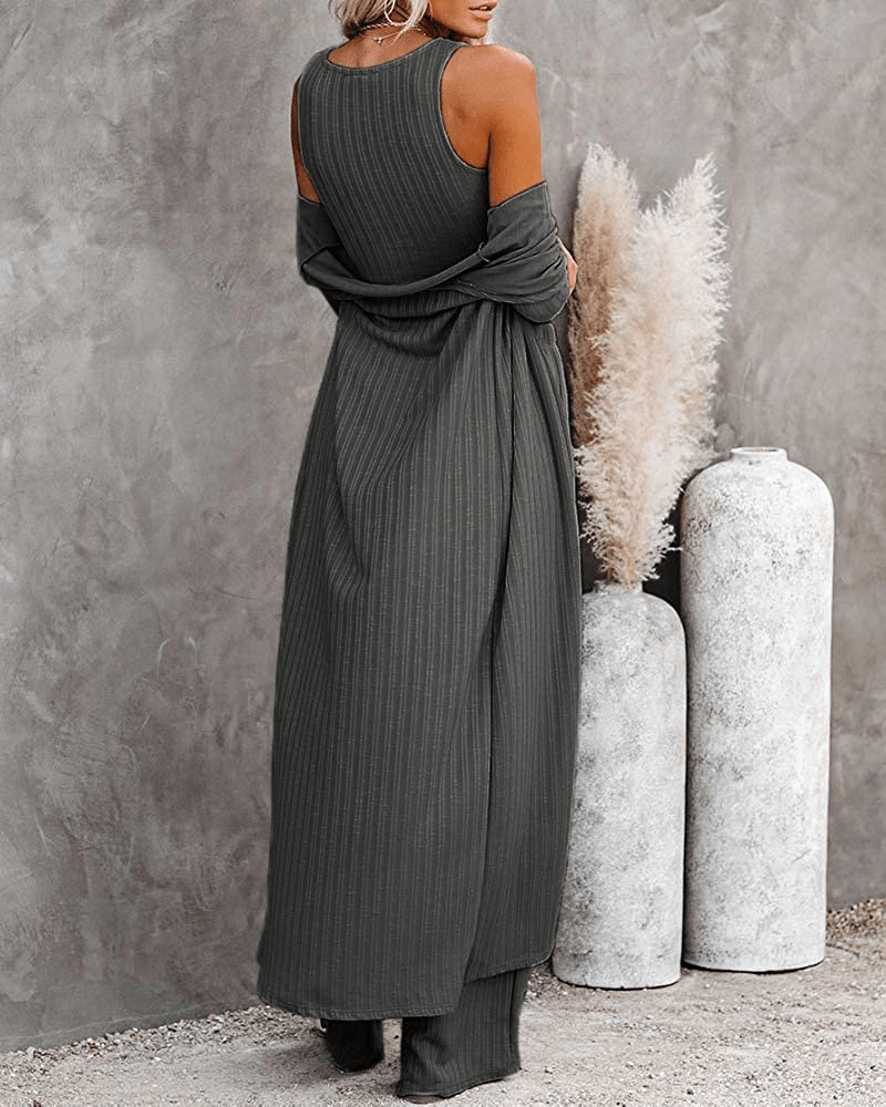 Womens Pajamas Set Fall Winter 3 Piece Loungewear Set Crop Vest Top Loose Pants and Cardigan Knitwear Jumpsuit Warm Apparel & Accessories > Clothing > Sleepwear & Loungewear Kylie Max   