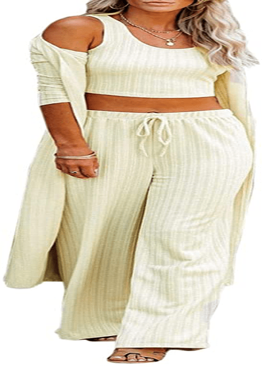 Womens Pajamas Set Fall Winter 3 Piece Loungewear Set Crop Vest Top Loose Pants and Cardigan Knitwear Jumpsuit Warm Apparel & Accessories > Clothing > Sleepwear & Loungewear Kylie Max   
