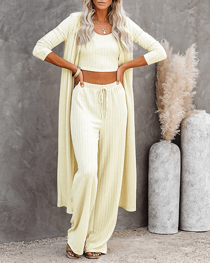 Womens Pajamas Set Fall Winter 3 Piece Loungewear Set Crop Vest Top Loose Pants and Cardigan Knitwear Jumpsuit Warm Apparel & Accessories > Clothing > Sleepwear & Loungewear Kylie Max   
