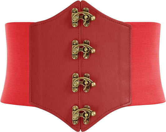 Womens Pirate Corset Cincher Gothic Punk Wide Stretch Waist Belts Wine Red XXL Apparel & Accessories > Clothing Accessories > Belts SCARLET DARKNESS   