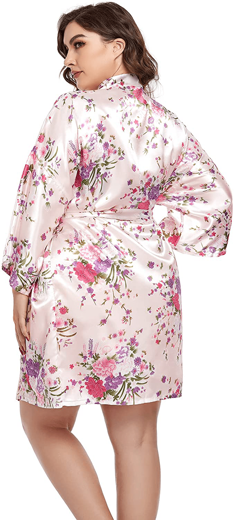 Womens plus Size Floral Robes Satin Kimono Lightweight Bathrobes Short Sleepwear Night Gown Cover Up Apparel & Accessories > Clothing > Sleepwear & Loungewear > Robes Teemie   