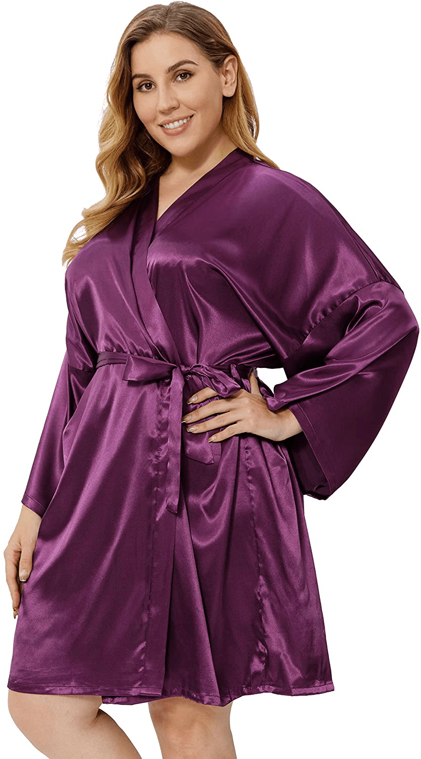 Womens plus Size Kimono Robes Silk Satin Short Wrap Bathrobe Sexy Lightweight Sleepwear Bridesmaid Bride Wedding Apparel & Accessories > Clothing > Sleepwear & Loungewear > Robes Valennia   