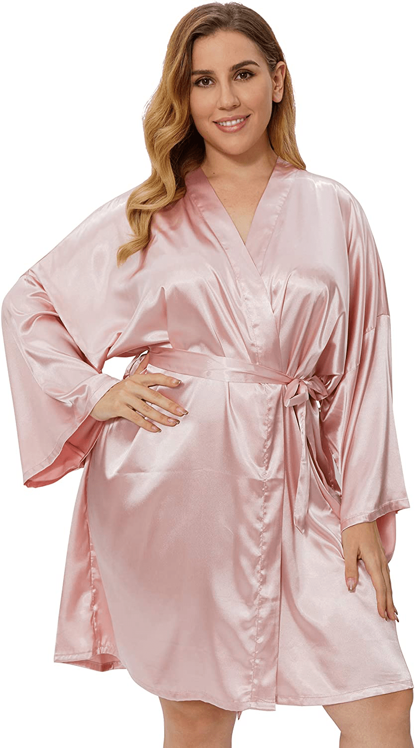 Womens plus Size Kimono Robes Silk Satin Short Wrap Bathrobe Sexy Lightweight Sleepwear Bridesmaid Bride Wedding Apparel & Accessories > Clothing > Sleepwear & Loungewear > Robes Valennia   