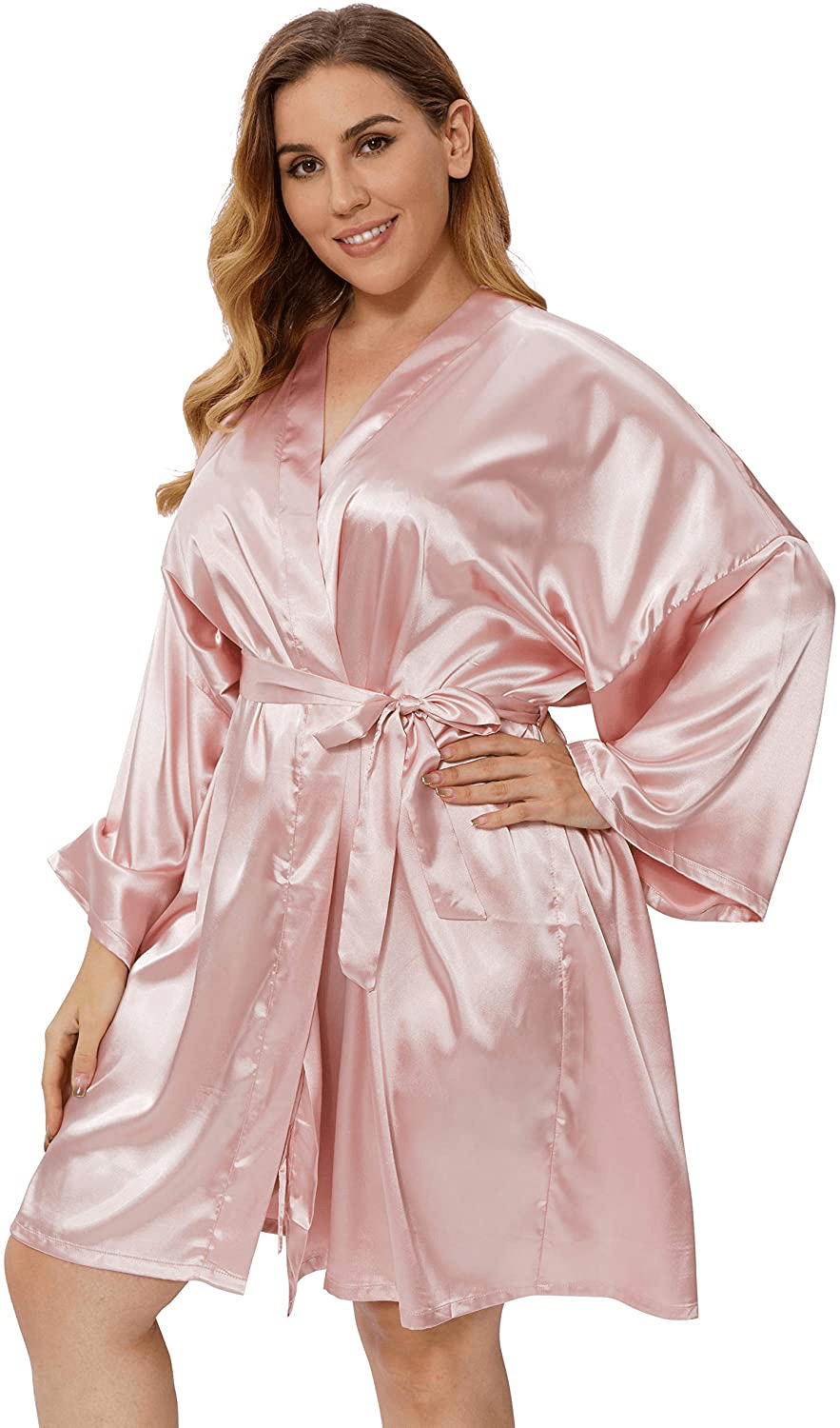 Womens plus Size Kimono Robes Silk Satin Short Wrap Bathrobe Sexy Lightweight Sleepwear Bridesmaid Bride Wedding Apparel & Accessories > Clothing > Sleepwear & Loungewear > Robes Valennia   