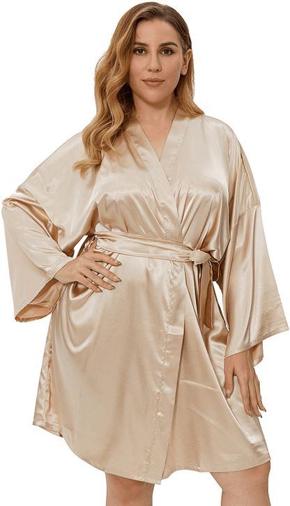 Womens plus Size Kimono Robes Silk Satin Short Wrap Bathrobe Sexy Lightweight Sleepwear Bridesmaid Bride Wedding Apparel & Accessories > Clothing > Sleepwear & Loungewear > Robes Valennia   