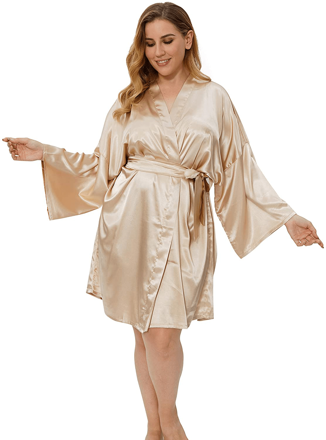 Womens plus Size Kimono Robes Silk Satin Short Wrap Bathrobe Sexy Lightweight Sleepwear Bridesmaid Bride Wedding Apparel & Accessories > Clothing > Sleepwear & Loungewear > Robes Valennia   