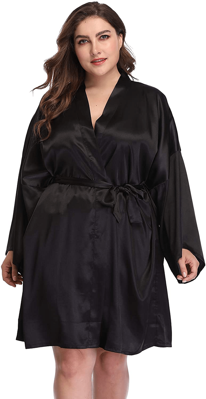 Womens plus Size Short Robes Satin Silky Kimono Bathrobes Lightweight Sleepwear Bridesmaid Party Apparel & Accessories > Clothing > Sleepwear & Loungewear > Robes Teemie   