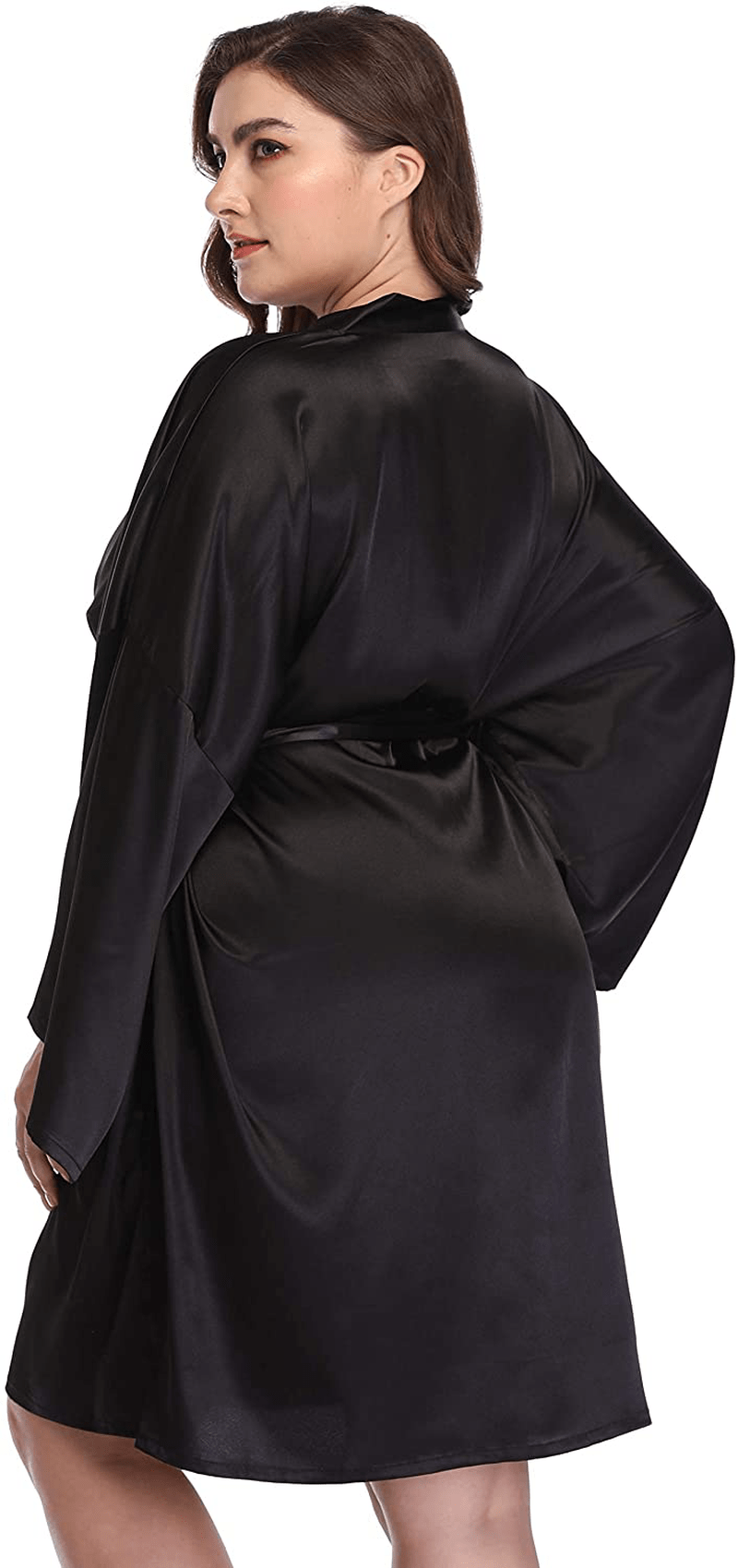Womens plus Size Short Robes Satin Silky Kimono Bathrobes Lightweight Sleepwear Bridesmaid Party Apparel & Accessories > Clothing > Sleepwear & Loungewear > Robes Teemie   