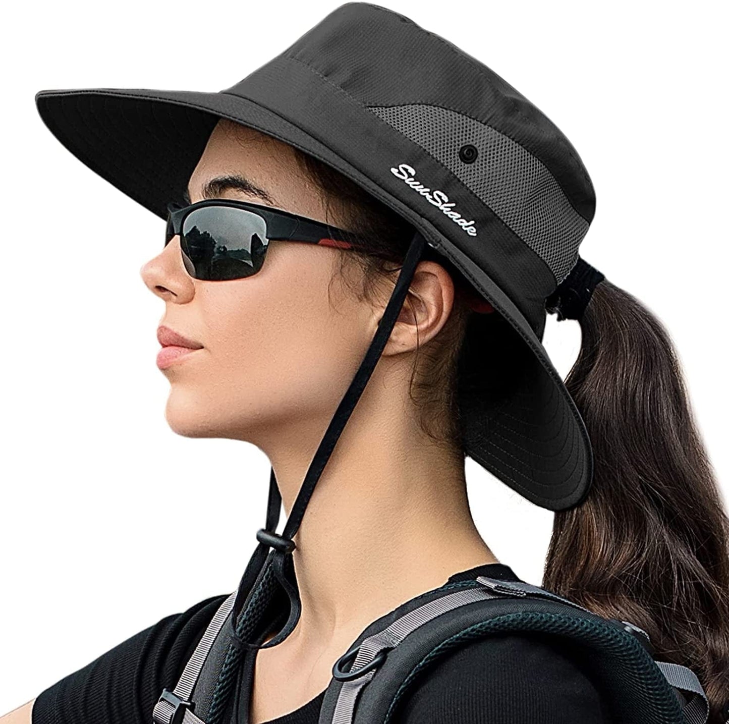 Womens Ponytail Sun Hat UV Protection Mesh Foldable Wide Brim Beach Fishing Hat Apparel & Accessories > Clothing Accessories > Hats HGGE Pure Grey  