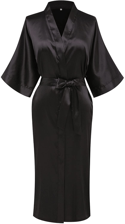 Womens Pure Color Long Satin Bathrobe Kimono Nightgown Long Dress Gown Apparel & Accessories > Clothing > Sleepwear & Loungewear > Robes sunshinemall   