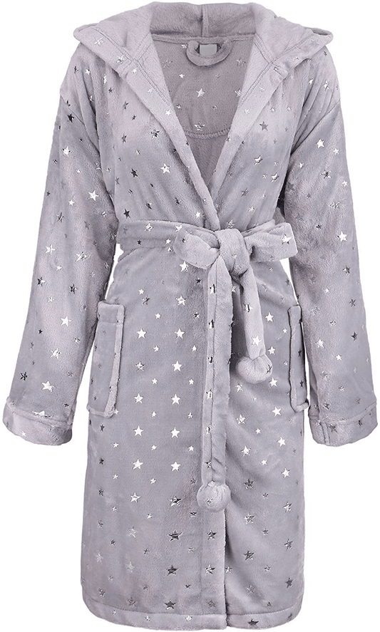 Womens Robe Luxurious Hooded Flannel Fleece Short Bath Robe with Side Pockets Apparel & Accessories > Clothing > Sleepwear & Loungewear > Robes Kylie Max   