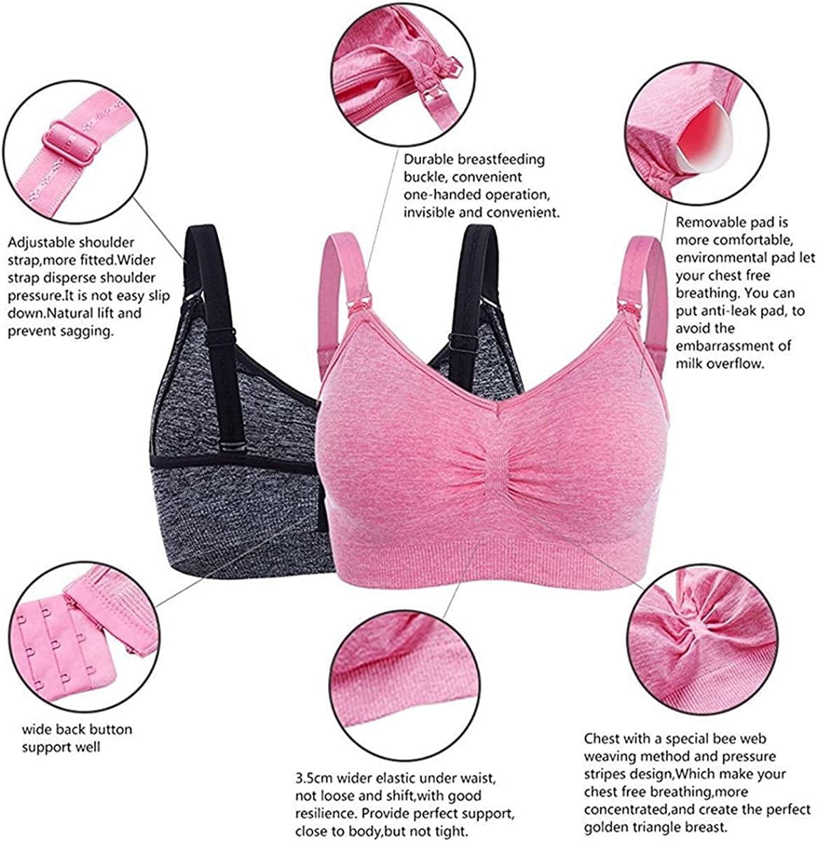 Womens Seamless Nursing Bra Breastfeeding Bra with Remove Bra Pads Extenders