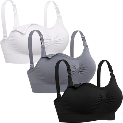 Womens Seamless Nursing Bra Sleeping Maternity Bralette for Breastfeeding Black White Grey / Small