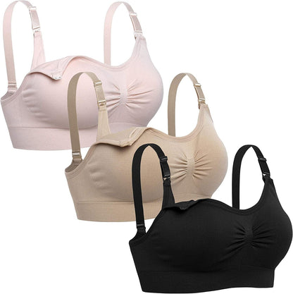 Womens Seamless Nursing Bra Sleeping Maternity Bralette for Breastfeeding Black Beige Pink / Medium