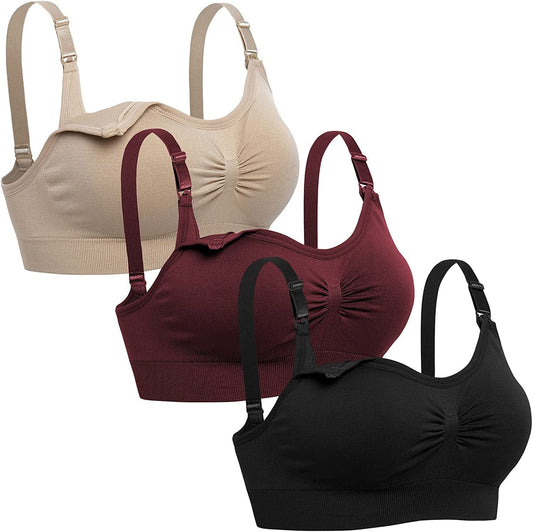 Womens Seamless Nursing Bra Sleeping Maternity Bralette for Breastfeeding Black Beige Red / Medium