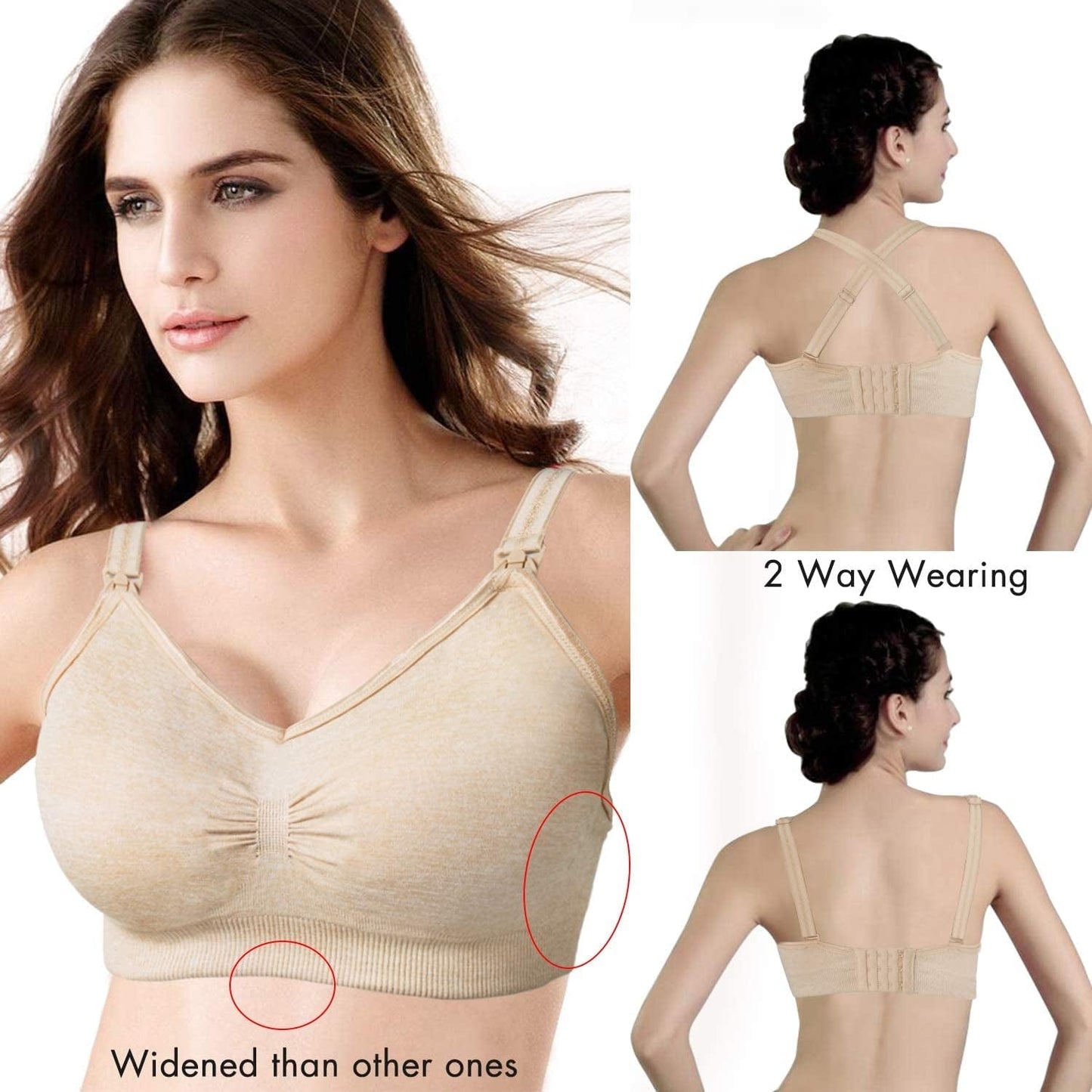 Womens Seamless Sleep Nursing Bra,Breastfeeding Maternity Bra with Remove Bra Pads Extenders Pack of 3