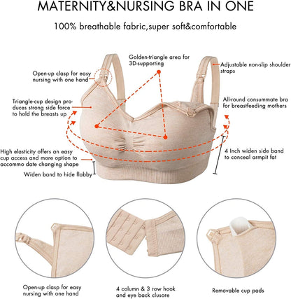 Womens Seamless Sleep Nursing Bra,Breastfeeding Maternity Bra with Remove Bra Pads Extenders Pack of 3