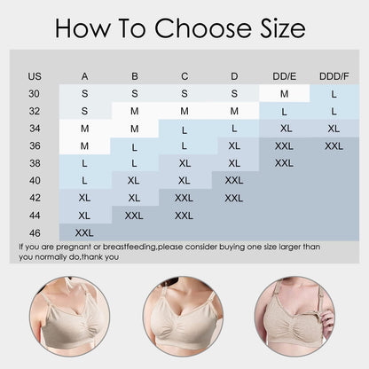 Womens Seamless Sleep Nursing Bra,Breastfeeding Maternity Bra with Remove Bra Pads Extenders Pack of 3