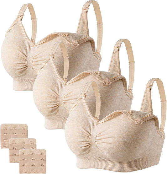 Womens Seamless Sleep Nursing Bra,Breastfeeding Maternity Bra with Remove Bra Pads Extenders Pack of 3 3 × Nude / Medium