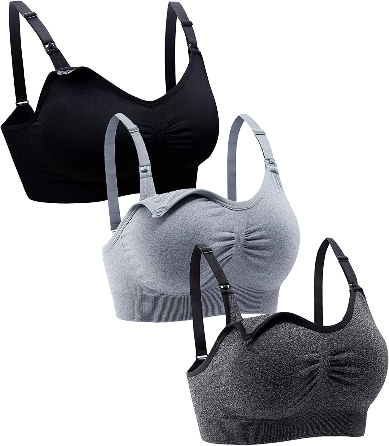 Womens Seamless Sleep Nursing Bra for Breastfeeding Clip down Maternity Bras Pack of 3 Blackbgreygrey / Small