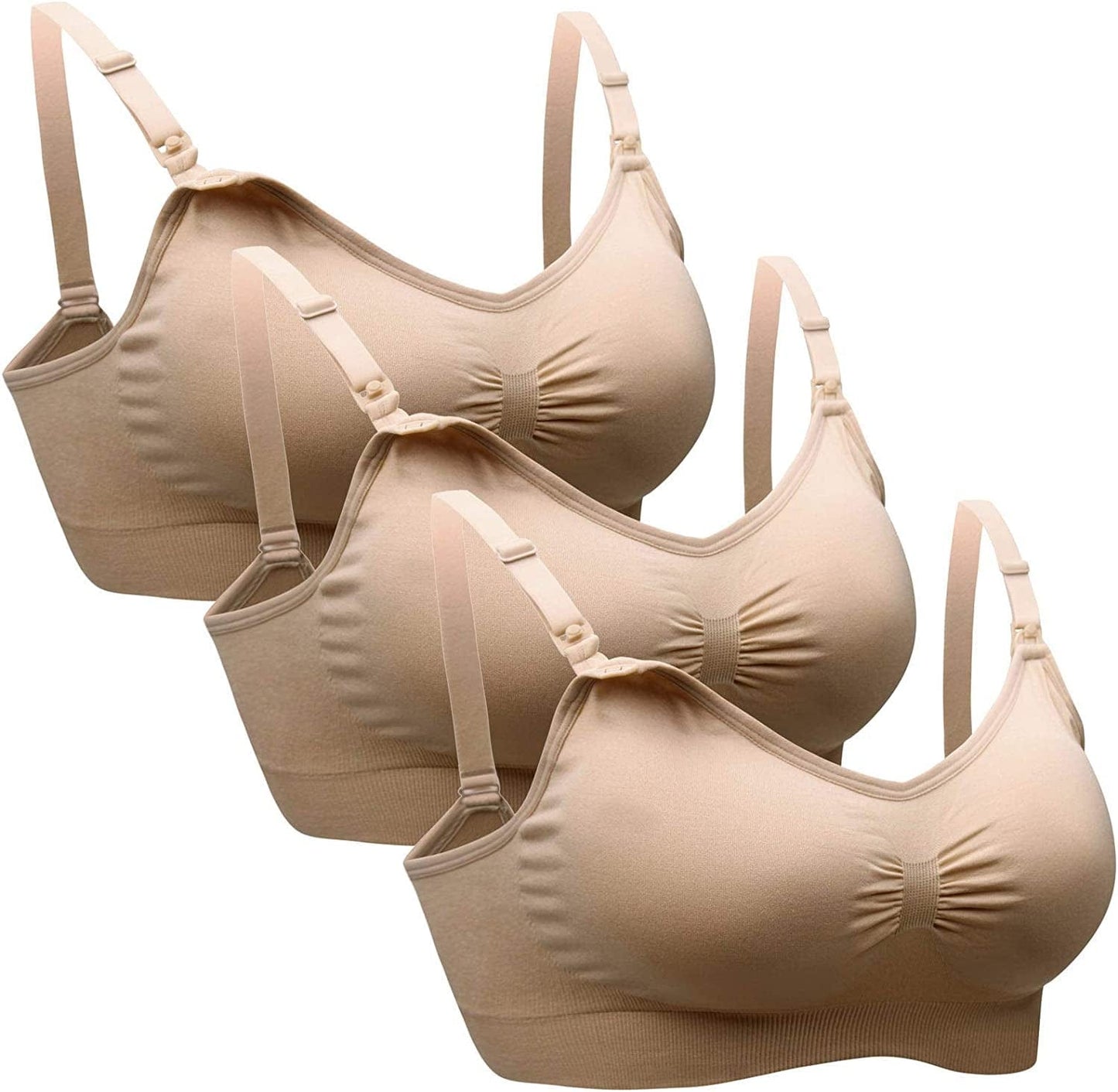 Womens Seamless Sleep Nursing Bra for Breastfeeding Clip down Maternity Bras Pack of 3 3pcs/Beige / Small