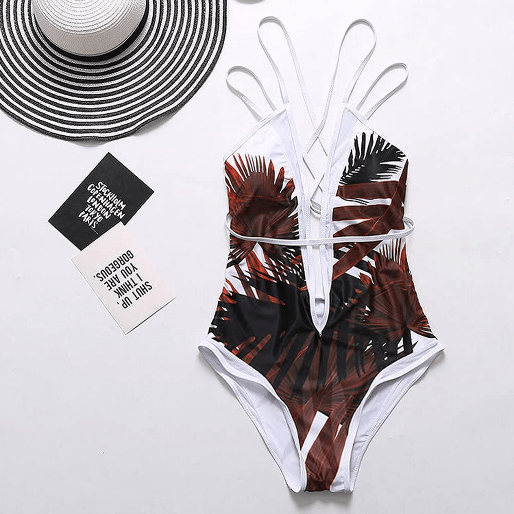 Womens Sexy Bikini Swimsuit,One-Piece Monokini Deep V Neckline Back Criss Cross Swimwear Tummy Control Bathing Suit Apparel & Accessories > Clothing > Swimwear Kylie Max   