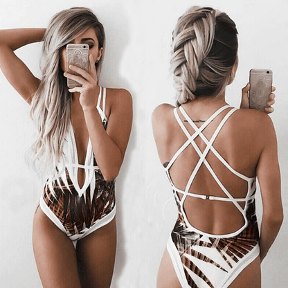Womens Sexy Bikini Swimsuit,One-Piece Monokini Deep V Neckline Back Criss Cross Swimwear Tummy Control Bathing Suit Apparel & Accessories > Clothing > Swimwear Kylie Max   