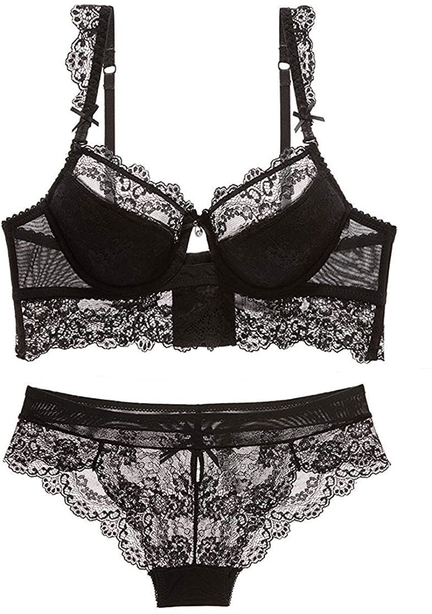 Womens Sexy Embroidery Lace Plunge Push up Bra Set Underwear and Panties Set Apparel & Accessories > Clothing > Underwear & Socks > Lingerie Purplegrape   