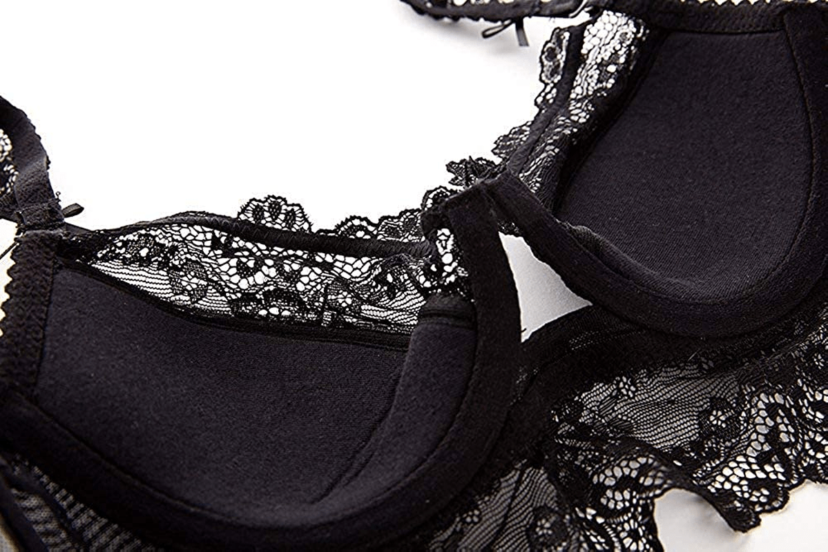 Womens Sexy Embroidery Lace Plunge Push up Bra Set Underwear and Panties Set Apparel & Accessories > Clothing > Underwear & Socks > Lingerie Purplegrape   