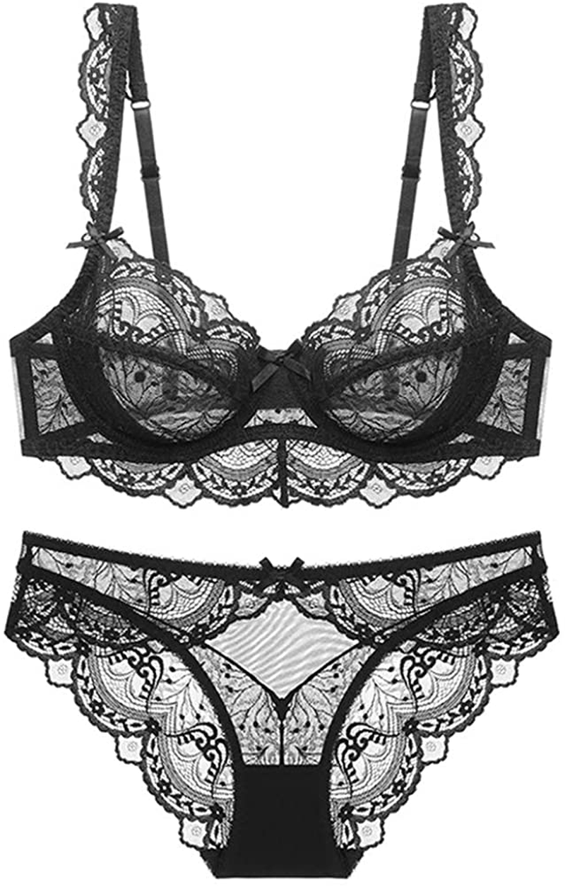 Womens Sexy Embroidery Lace Plunge Push up Bra Set Underwear and Panties Set Apparel & Accessories > Clothing > Underwear & Socks > Lingerie Purplegrape   