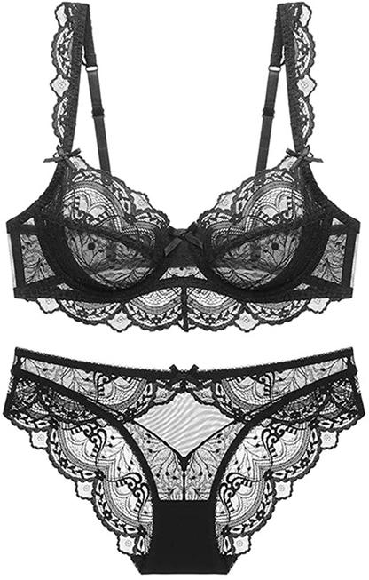 Womens Sexy Embroidery Lace Plunge Push up Bra Set Underwear and Panties Set Apparel & Accessories > Clothing > Underwear & Socks > Lingerie Purplegrape   