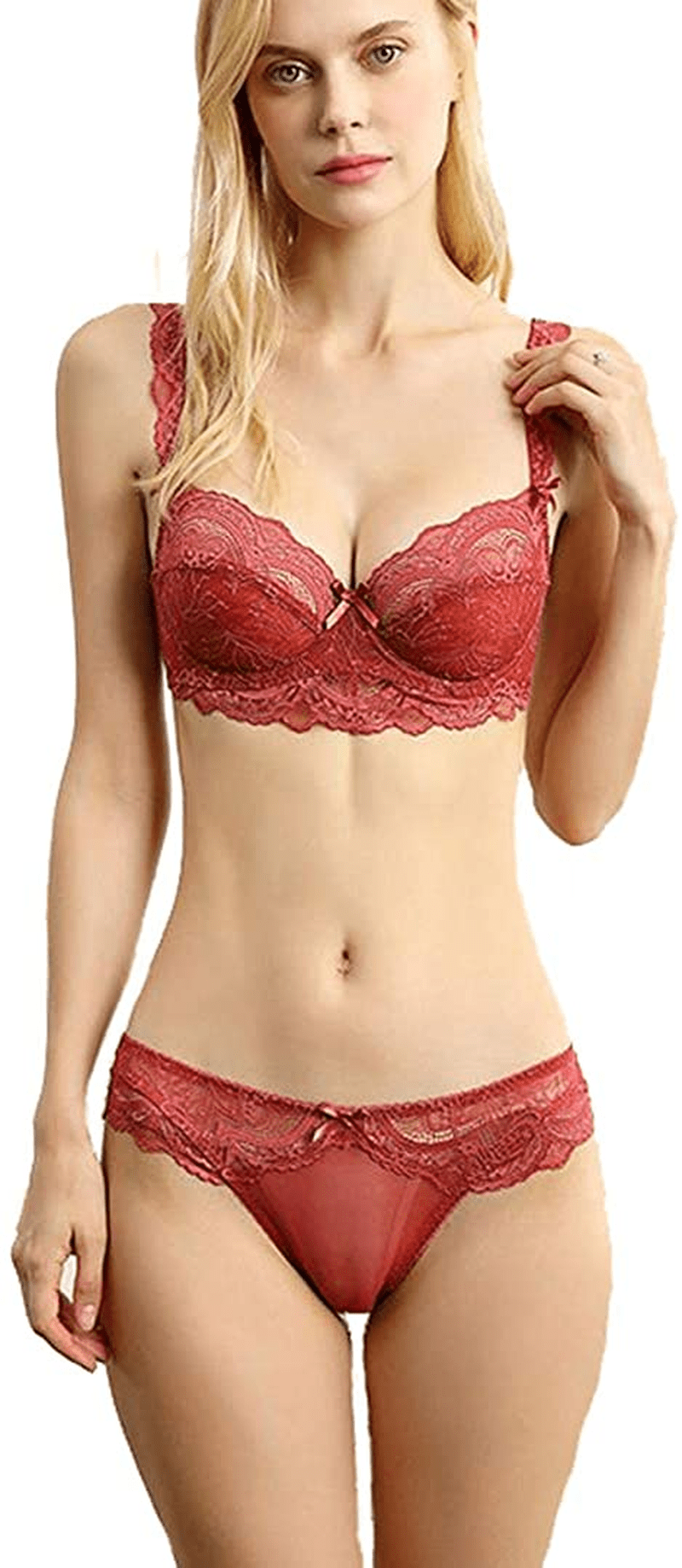 Womens Sexy Embroidery Lace Plunge Push up Bra Set Underwear and Panties Set Apparel & Accessories > Clothing > Underwear & Socks > Lingerie Purplegrape Carmine (38) 38C 