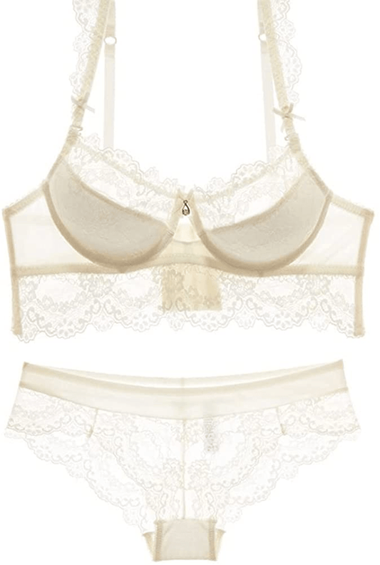Womens Sexy Embroidery Lace Plunge Push up Bra Set Underwear and Panties Set Apparel & Accessories > Clothing > Underwear & Socks > Lingerie Purplegrape Ivory (34) 34C 