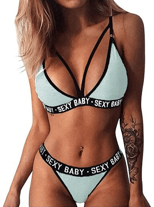 Womens Sexy Lingerie Deep V Strappy Bralette Thong G-String Bikini Swim Underwear Set for Valentine'S Day Gifts Apparel & Accessories > Clothing > Underwear & Socks > Shapewear aneralied Gray Small 