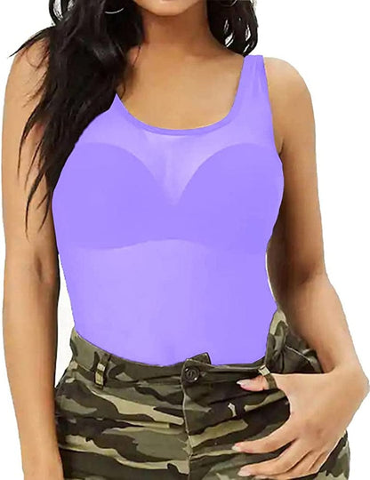 Womens Sheer Mesh Tank Tops, See through Scoop Neck Blouses, Sleeveless Sexy Tops Mauve / X-Large