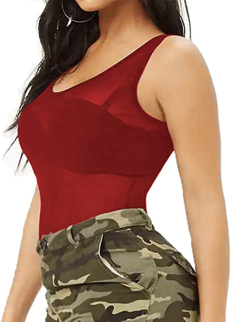 Womens Sheer Mesh Tank Tops, See through Scoop Neck Blouses, Sleeveless Sexy Tops