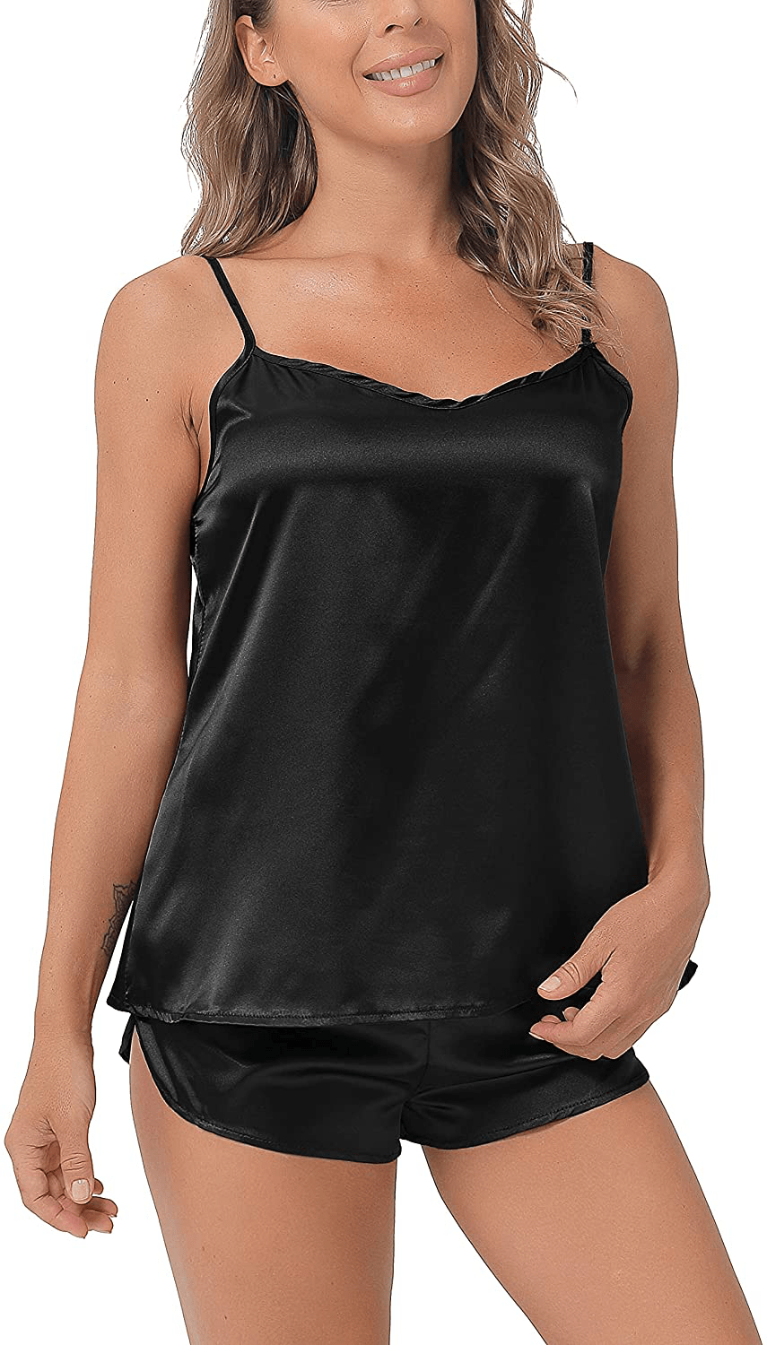 Womens Silky Pajamas Set Sexy Satin Sleepwear Cami Shorts Set Nightwear Apparel & Accessories > Clothing > Sleepwear & Loungewear Kylie Max   