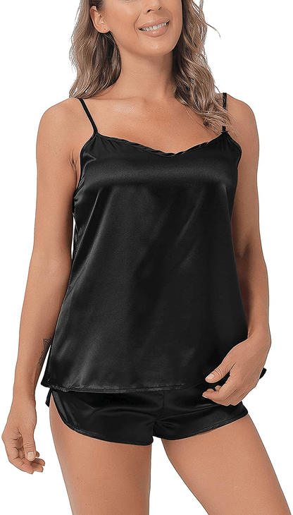 Womens Silky Pajamas Set Sexy Satin Sleepwear Cami Shorts Set Nightwear Apparel & Accessories > Clothing > Sleepwear & Loungewear Kylie Max   