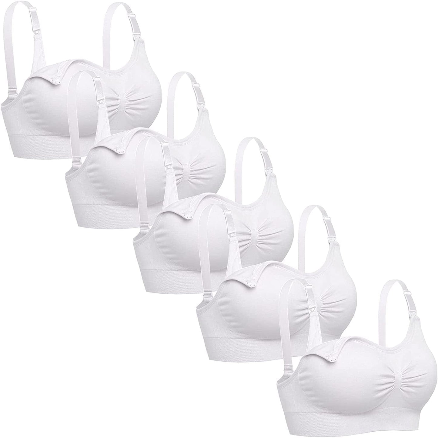 Womens Sleeping Nursing Bra Wirefree Breastfeeding Maternity Bralette Pack of 5 5p White / X-Large