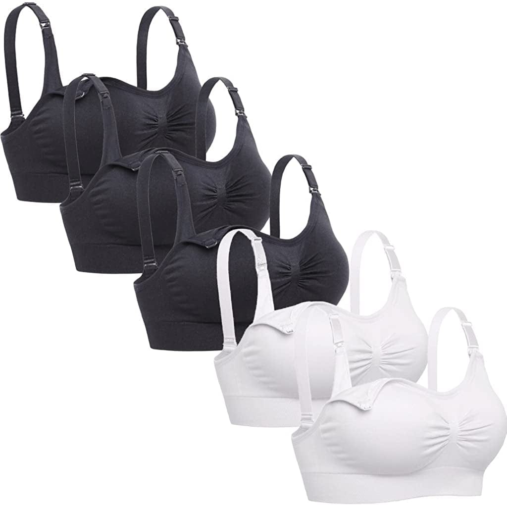 Womens Sleeping Nursing Bra Wirefree Breastfeeding Maternity Bralette Pack of 5 3black2white / Medium
