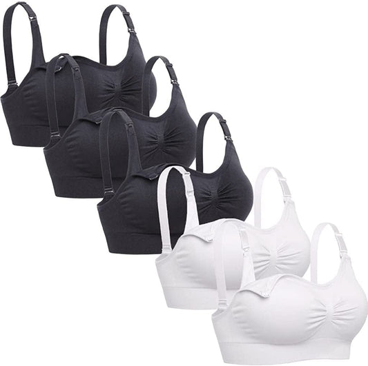 Womens Sleeping Nursing Bra Wirefree Breastfeeding Maternity Bralette Pack of 5 3black2white / Medium