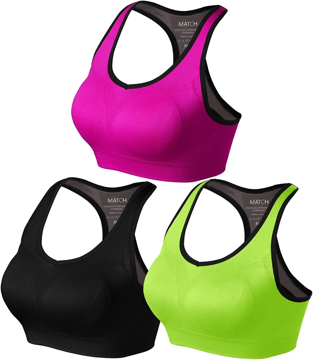 Womens Sports Bra Wirefree Seamless Padded Racerback Yoga Bra for Workout Gym Activewear with Removable Pads #0001 1 Pack of 3(black-green-plum) / Medium