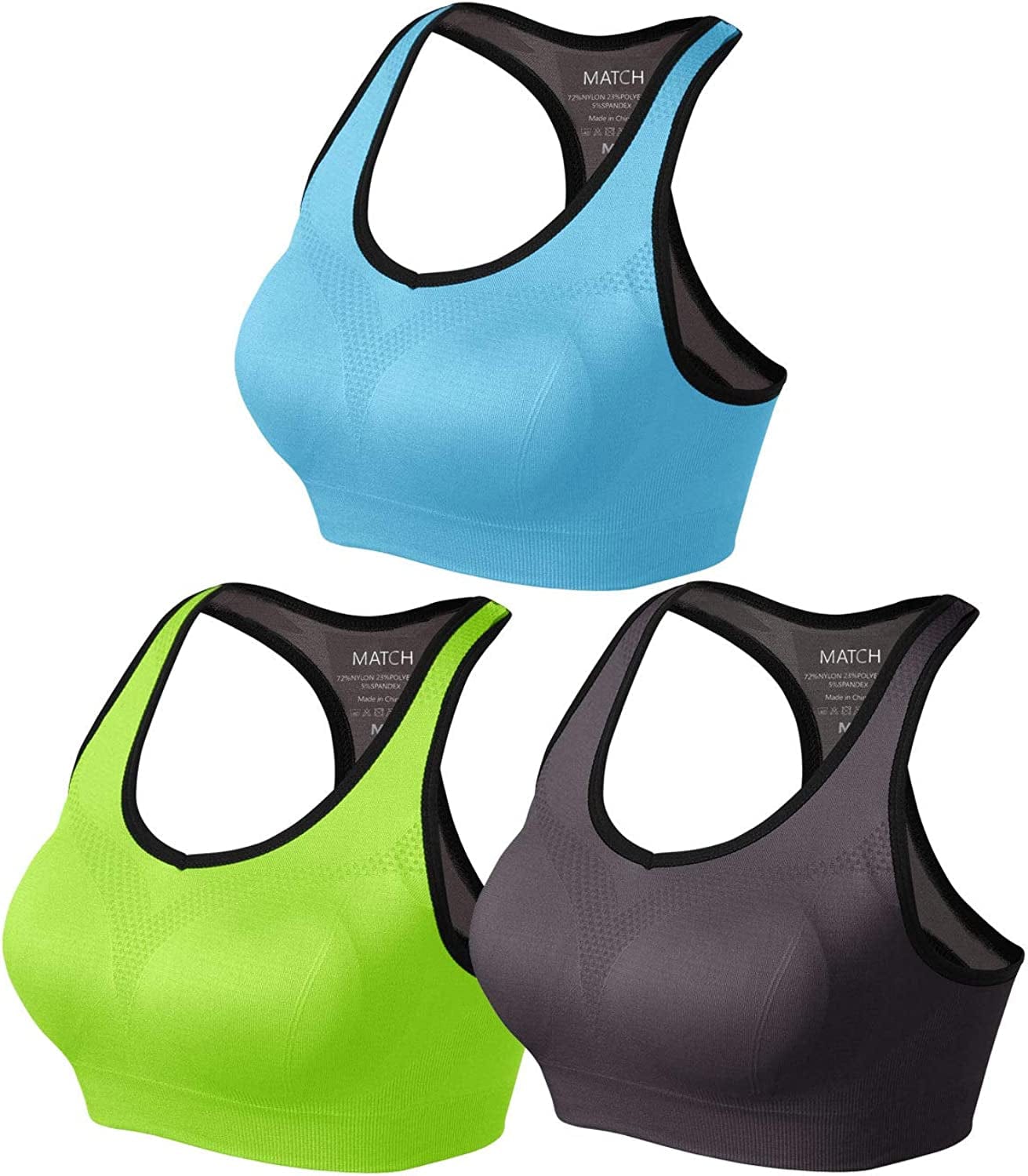 Womens Sports Bra Wirefree Seamless Padded Racerback Yoga Bra for Workout Gym Activewear with Removable Pads #0001 1 Pack of 3(green-gray-blue) / Medium