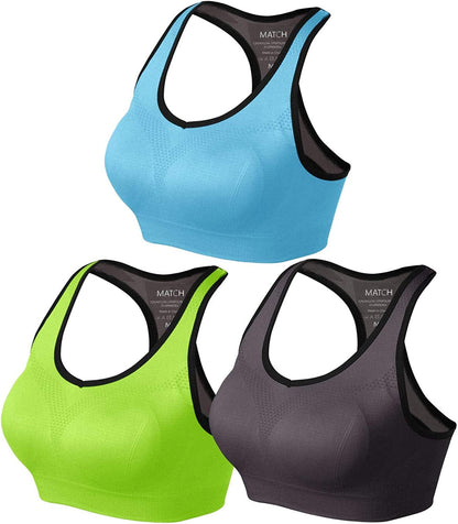Womens Sports Bra Wirefree Seamless Padded Racerback Yoga Bra for Workout Gym Activewear with Removable Pads #0001 1 Pack of 3(green-gray-blue) / Medium