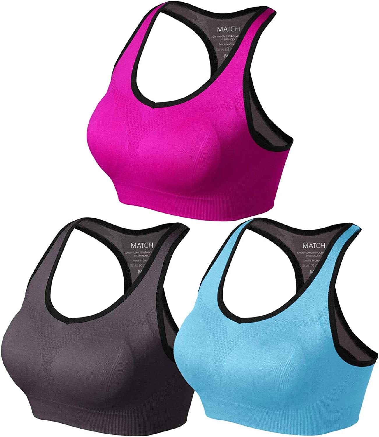 Womens Sports Bra Wirefree Seamless Padded Racerback Yoga Bra for Workout Gym Activewear with Removable Pads #0001 1 Pack of 3(gray-plum-blue) / Small