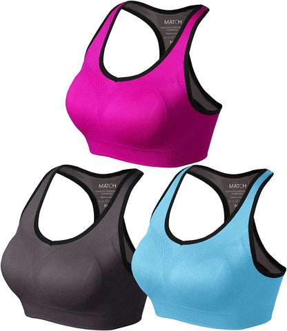 Womens Sports Bra Wirefree Seamless Padded Racerback Yoga Bra for Workout Gym Activewear with Removable Pads #0001 1 Pack of 3(gray-plum-blue) / Small